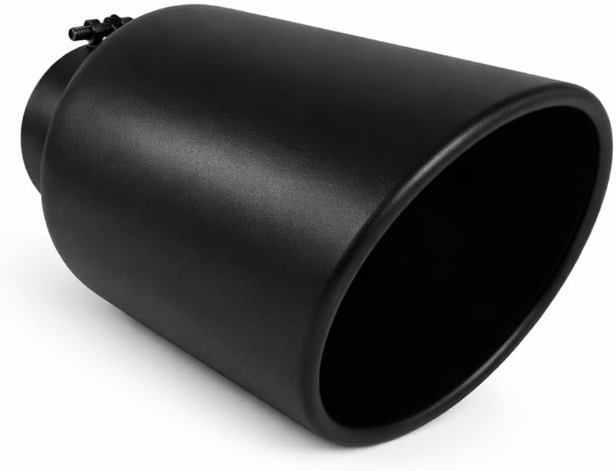 | Universal High Temperature Black Coated Diesel Truck Bolt-On Exhaust Tip [5"Inlet x 8"Outlet x 18"Long] | Stainless Steel | Aftermarket Replacement