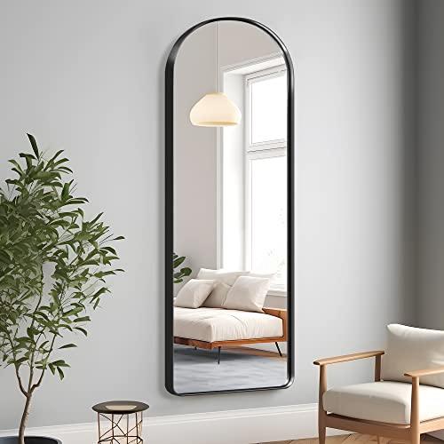 Image of NeuType 64 inchx21 inch Arched Mirror Full Length Mirror for Wall Black Mirror Full Body Big Arched Wall Mirror Full Length Wall-Mounted Mirror Aluminum Alloy Frame,Matte Black (Recessed, No Stand)