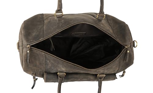 Image of KomalC 24 Inch Leather Duffle Bags for Men and Women Travel Overnight Weekend Bag Sports Gym Duffel for Men (Charcoal Black With Shoe Pocket)