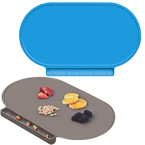 Image of Kids Silicone Placemats, Baby Placemats with Food Catching for Kids Toddler Children Reusable Non-Slip Table Mats Baby Food Mats for Restaurant, 2Pack, Blue/Gray