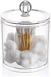 Hipiwe Cotton Ball and Swab Organizer with Lid Apothecary Acrylic Jar Makeup Cotton Organizer Bathroom Storage Canister Jar for Cotton Rounds Pads Q-tips Holder