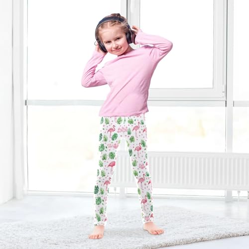 Wusikd Pink Flamingos Flowers Girls' Leggings Toddler Doodles Watercolor Kids Yoga Pants Dance Active Tights 4T4