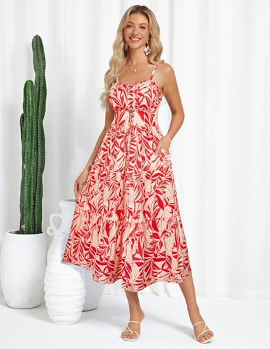 Image of GRACE KARIN 2026 Women's Spaghetti Vacation Sundress Summer Beach Flowy Boho Floral Maxi Dresses with Pockets