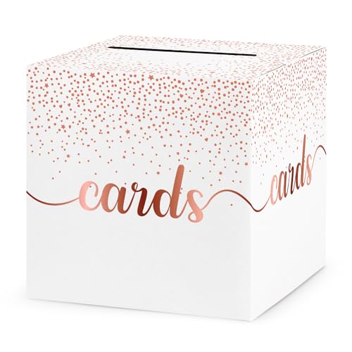 Image of Hooqict Rose Gold Card Box with Slot 9.1 inch Elegant Wedding Favor Gift Card Box for Party, Reception, Birthday, Wedding Decorations, Retirement, Graduation Money Envelope Holder
