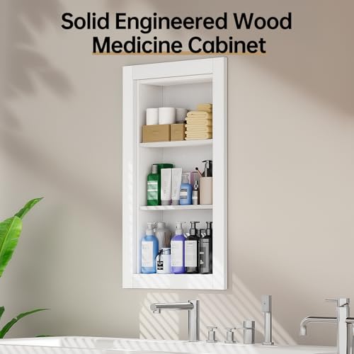 Fuwnvuwn 14x24 Recessed Medicine Cabinet, Wood Bathroom Wall Niche, Water-Proof Recessed Wall Niche Medicine Cabinet Replacement, for Living Room, Bathroom Storage, White by Fuwnvuwn - Used condition - Image 2