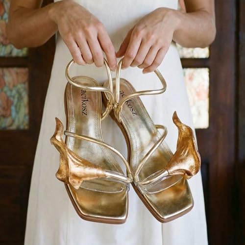Image of LACIKOSZ Flower Kitten Heel Sandals for Women Calla Lily Green Heels Square Open Toe Floral Strappy Low Heel Sandals Summer Dressy Wedding Shoes