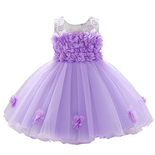 Fête Anniversaire Marié Fleurs Mariage Princesse Robe de Soirée Bébé Pendentif Vêtements & Jupe, lilas, 6-12 mois