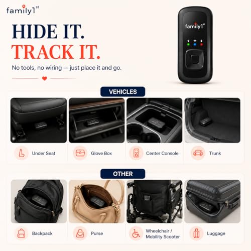Image of Family1st Portable Automobile GPS Trackers for Vehicles, Cars, Loved Ones, Real Time Tracking App, Up to 30 Days Battery Life, Hidden Tracking for Theft Protection & Subscription Needed.