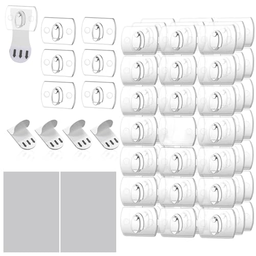 Ouligay 42 Stück Transparente Lichterketten-Clips mit 42 Mini-Klebestreifen, Selbstklebende Klebehaken Transparent Mini Klare Haken zum Verzieren für Weihnachts-/Festdekoration und Lichterketten