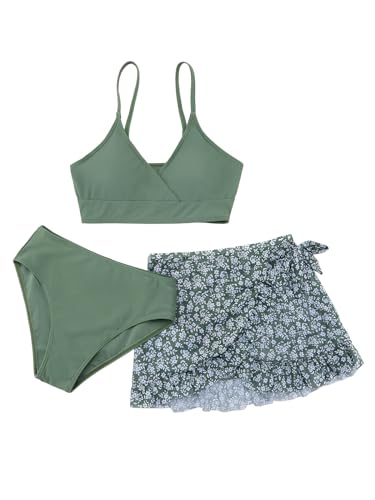 Mädchen-Badeanzug, 3-teilig, Blumenmuster, Bikini-Set mit Röcken,...