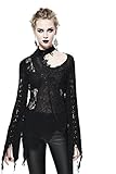 Model Number: SR004 Gothic Sexy Nackte Schulter Mode Schwarz Aushöhlen Stricken Tops Steampunk Frauen Strecken Novelty Lange Horn Hülse T Shirt (L)