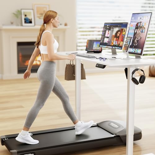 Image of Furmax 55 Inches Electric Standing Desk, Home Office Desk with Phone Holder
