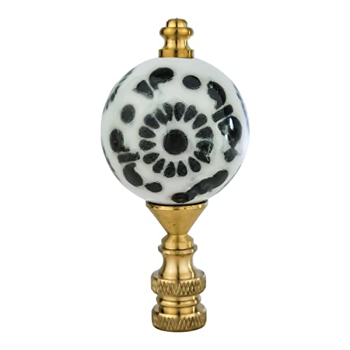 Image of Royal Designs, Inc. Crackled Round Black & White Accent Finial for Lamp Shade, F-5301PB-1, Polished Brass - Pack of 1