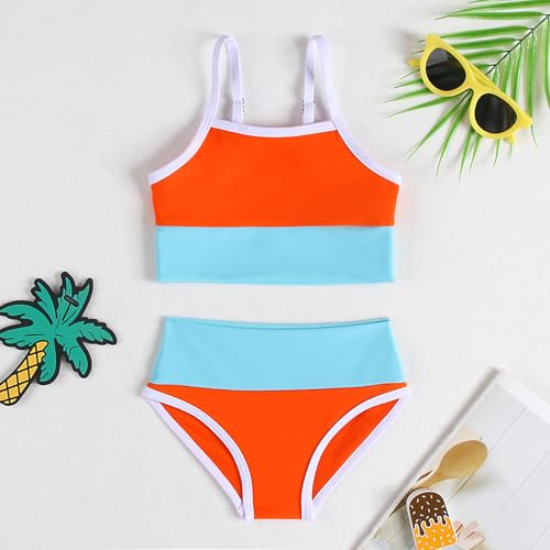 Image of Little Girl Swimsuit Casual Swimwear Kids Two Piece Color Block Bathing Suits Beach Bikini Set 3-12Years