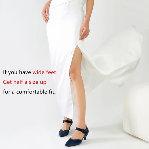 Image of RIBONGZ Comfortable Kitten Heels for Women Pointed Closed Toe Ankle Strap Buckle Heels Slip on Low Heel Church Pumps Wedding Bridal Party Dressy Shoes