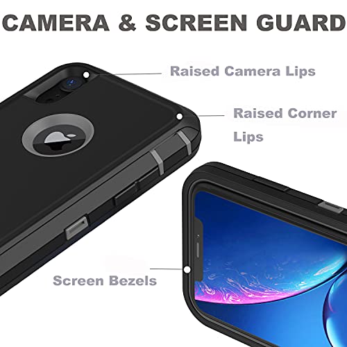 For Iphone Xr Case With 2 X Screen Protector, Heavy Duty Shockproof/Drop Proof/Dust Proof 3-Layer Military Protection Full Body Rugged Defender Durable Cover For Apple Iphone Xr (Black & Gray) #TOP2