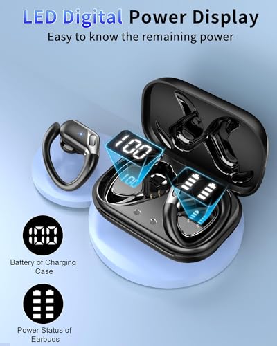 Image of Wireless Earbuds, 2026 Bluetooth 5.4 Headphones Sport, Bluetooth Earbuds with ENC Noise Canceling Mic, 60H Stereo Wireless Headphones IP7 Waterproof with Earhooks, Dual LED Display for Workout /Running