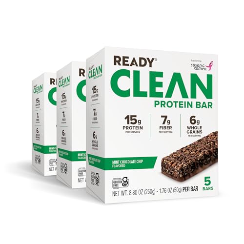 Ready® Protein Bars - High-Protein Snack with 15g Whey Protein, With Flaxseeds and Omega-3s for Sustained Energy, Supports Lean Muscle and Recovery - Mint Chocolate Chip Bundle (15-Pack)