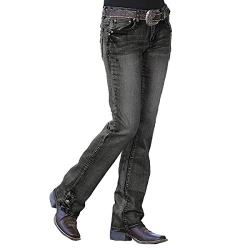 Women s Button Bootcut Washed Stretch Skinny Jeans Black Mom Plus Size Jeans for Women Low Rise (Black, 2XL, xx_l)