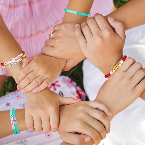Image of Preppy Bracelets Set Colorful White Gold Smile Heart Star Polymer Beaded Pearl Clay Stackable Charm Y2K Kidcore Aesthetic Summer Beach Bohemian Stretch Layering Bracelets Jewelry for Girls Women Teens