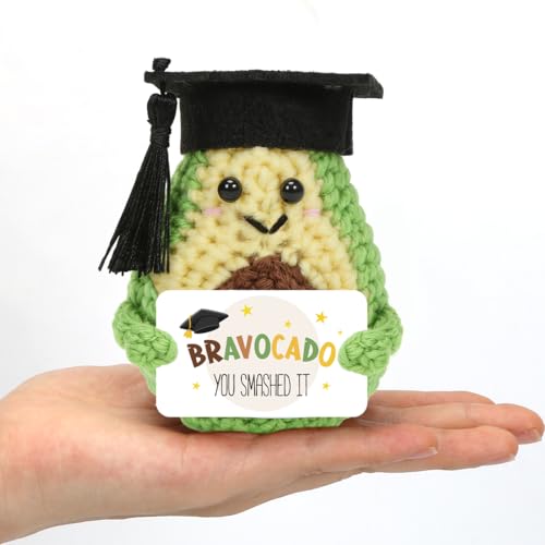 HUKUMA Pocket Hug Avocado, Bachelor Geschenk Avocado Kuscheltier, Gehäkeltes Emotional Support Geschenke, Gehäkelte Glücksbringer, Master Abschluss Geschenk, Bestandene Prüfung Geschenke