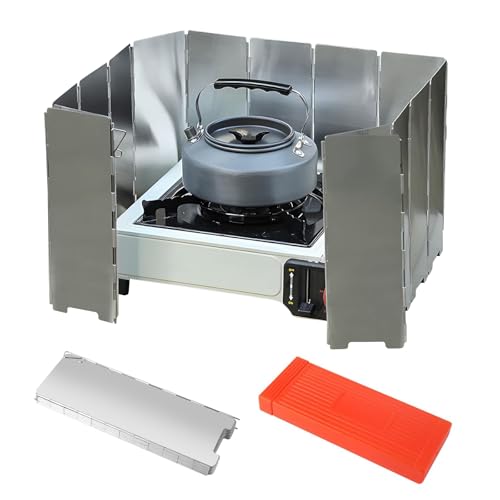 OMJMYY Pare-Vent Pliable Aluminium 14 Plaques Portable Pare Vent Rechaud Gaz Plaques Pare-Brise de Camping Plein Air Pare-Brise avec Boîte de Rangement pour Camping...
