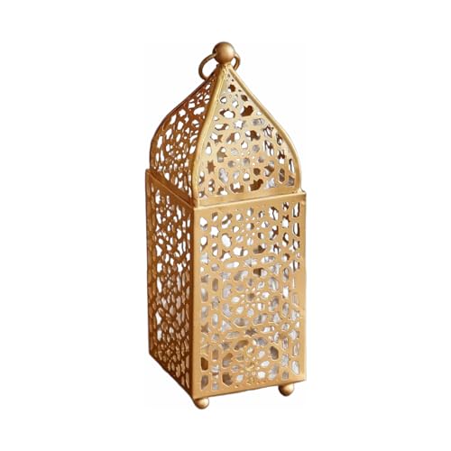Marrakesch orientalische Laterne Windlicht aus Metall in edlem Gold Zayla 22cm groß | Marokkanische Kerzenhalter Teelichthalter modern als stilvolle Balkon Garten oder Wohnzimmer Deko