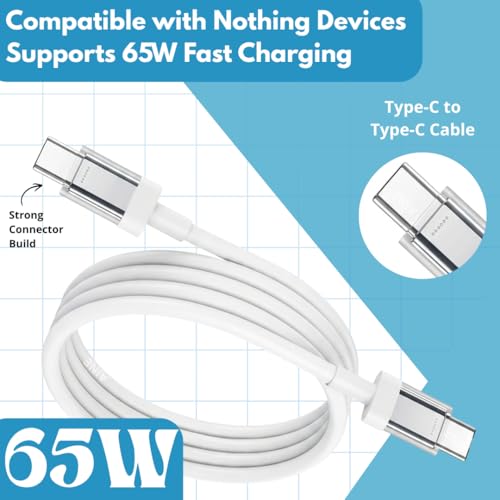 Image of Smolink 65W Type C To Type C Cable White Power Delivery Quick Charge & High Speed Sync | Compatible for Nothing CMF Phone 2a Phone 2 CMF Buds & Laptops | Original Fast Charging