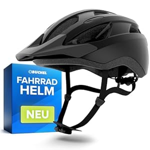 BÜCHEL Fahrradhelm mit In-Mould-Technologie – für Kinder & Erwachsene – Cam Lock, Kinnpolsterung & Fliegennetz – Größen M 51–56 cm & L 57–60 cm – Schwarz, Weiß, Grau (Schwarz Matt, M, 51-56cm)