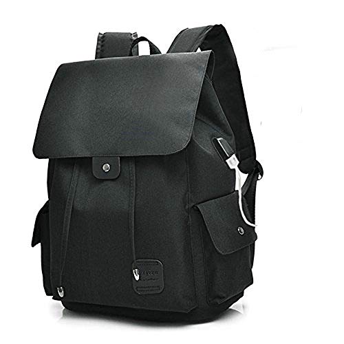 Teimose 15.6inch mochila para portátil con puerto de carga USB, iCasso ligero funcional Durable Nylon Travel Notebook Computer Bag mochila para día y noche para hombres y mujeres (BLACK)