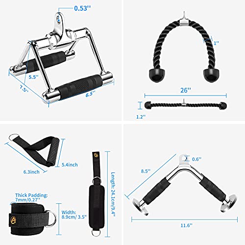Antelife Combo Triceps Pull Down Attachment, Cable Machine Accessories For Home Gym, Lat Pull Down Attachment With Multi-Option: V-Handle,Tricep Rope, Exercise Handle, V-Shape Bar, Ankle Strap #TOP6