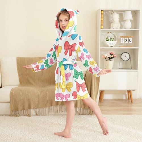Bathrobes For Girls Bows Pattern Hooded Bathrobe For Girls3