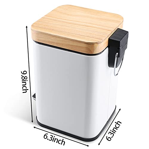 Mini Bathroom Trash Can With Bamboo Lid Soft Close, 0.8 Gal / 3 L Square Step Garbage Container Bin With Removable Inner Wastebasket For Bedroom, Kitchen, Office ( White ) #TOP1
