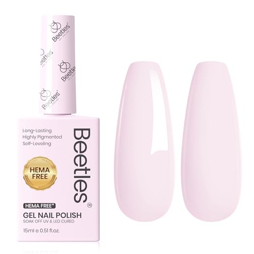 Image of Beetles Pink Gel Polish - HEMA-Free Cream Puff 15ML Full Size /0.51Fl Oz, Pastel Light Pink Gel Nail Polish, Soak Off UV LED Lamp Nail Art, Long-Lasting Manicure Salon DIY Home