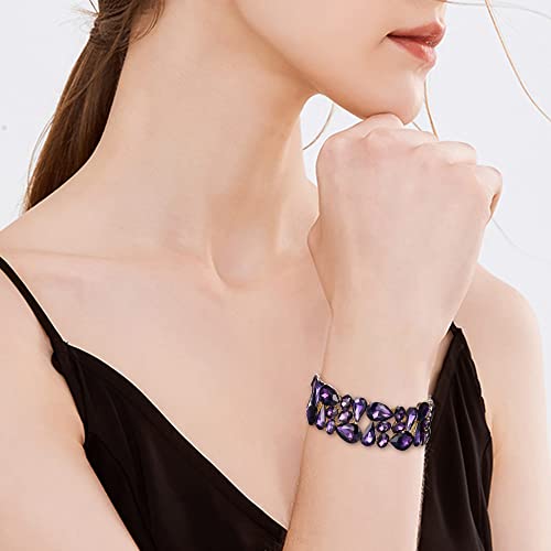 EVER FAITH Women's Art Deco Prom Jewelry Oval Teardrop Crystal Elastic Wedding Bridal Stretch Bracelet for Bride2