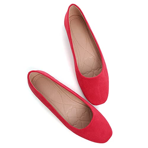 Image of ChaiRong Zhou Women Square Toe Ballets Flats Comfort Slip On Walking Shoes for Driving