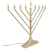 Large Rambam Display Electric Menorah with 10 LED Flame Shape Bulbs E10 - Traditional Angled V Shape USB Powered Electronic Hanukkah Minorah - Lighted Chanukah Decorations By Zion Judaica (Satin Gold)