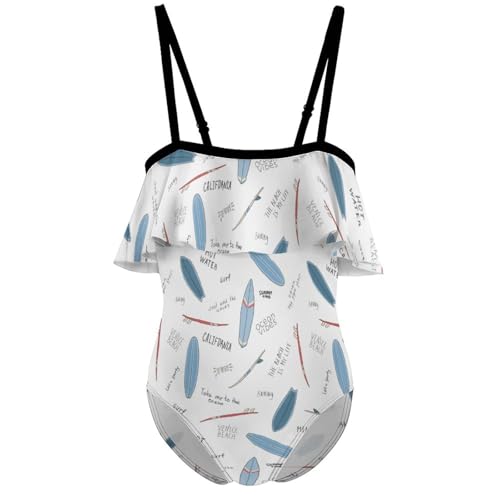 Blue Surfboards with The Words Girls One-Piece Swimsuits Beach Bathing Suits Adjustable Swimwear for 6-12 Years