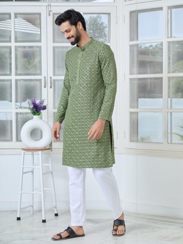 Image of See Designs Men's Full Sleeve Mandarin Collar Men Embroidered Straight Long Kurta - Festive Collection