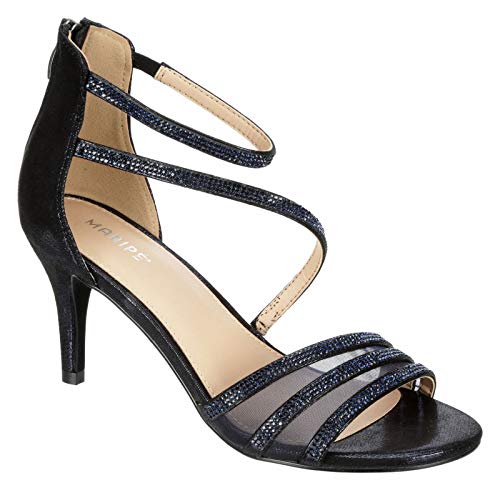 Maripe Ella Damen Sandalen mit niedrigem Stiletto-Absatz und Knöchelriemen, Blau (navy), 41 EU