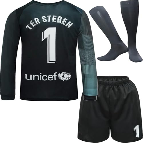NIHMEX TER Stegen Kinder Torwart Trikot Fußball #1 Neu Saison Shorts Socken Torwarttrikot (Schwarz (Langarm) 30)