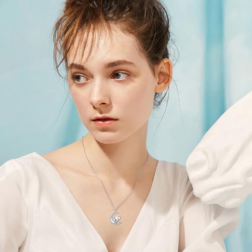 Image of PROESS Animal Birthstone Necklace 925 Sterling Silver Otter /Axolotl /Hippo /Elephant /Dachshund /Monkey /Red Panda Pendant Necklace Animal Birthstone Jewelry Gifts for Women