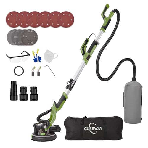 Ponceuse Girafe 750W Professionnelle avec Système de Vide Automatique et Lumière LED, Ponceuse Murale et Plafond Télescopique, Diamètre 215 mm, 7 Vitesses...