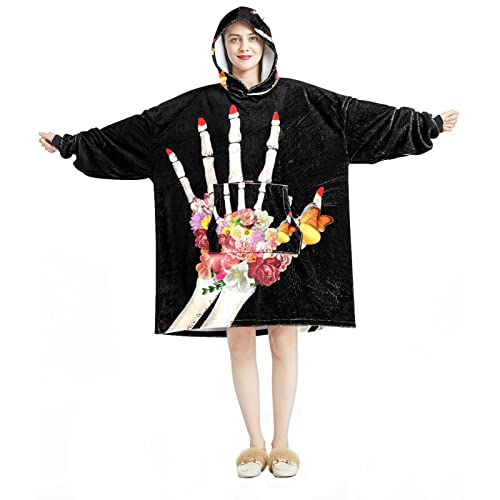 Sweat à capuche surdimensionné imprimé tête de mort et fleurs colorées