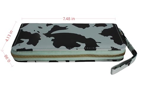 Ladies' ultra-thin long wallet, cow pattern, multi-layer organizer with zipper closure, 7.48 x 4.13 inches, light green4