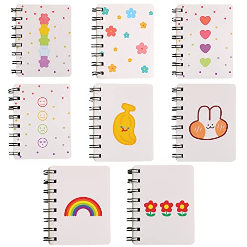 8 Stück Mini Tagebuch Notizblock, Spirale Notizblock, Klein Notizbuch, Mini Notizbuch Kinder, Tragbar, mit Niedlichen Cartoon Pattern, 160 Seiten, 80 Blätte, für Schule, Büro, Hause, Reise Cover