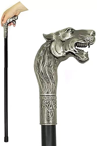 Canne de style vintage avec tête de loup en argent artisanale pour homme élégant