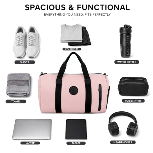 Image of Storite Travel Duffel Bag for Women & Men, Water-Resistant Nylon Weekender Bag with Adjustable Shoulder Strap, Lightweight Overnight Luggage Bag for Travel, Sports & Daily Use (Pink Front Zip)