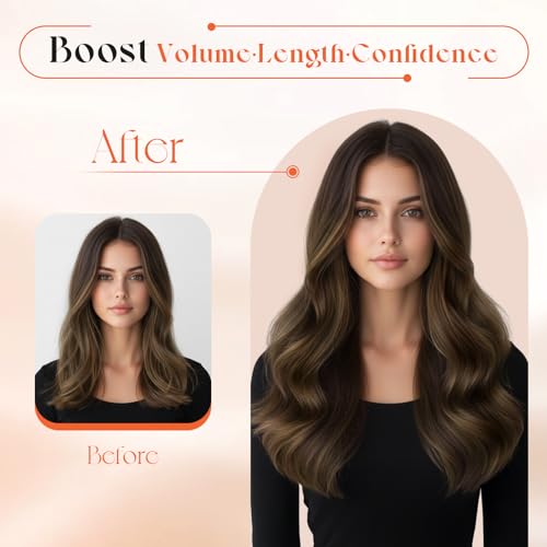 Image of Sunny Hair Clip in Hair Extensions Real Human Hair Brown Balayage | 12 Inch Clip in Hair Extensions Dark Brown Balayage Short Hair, Blended Ends and Natural Movement with Soft Hair 85g