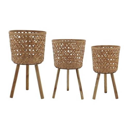 Set of 3 Woven Basket Decorative Planter Pot with Stand